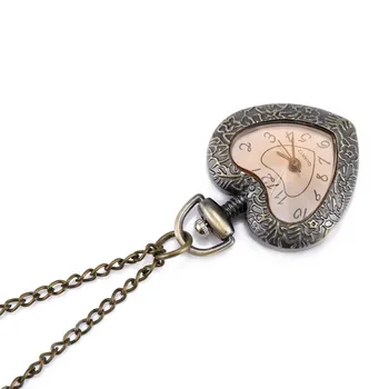 אופנה וינטאג', רטרו קוורץ שעון כיס אוהב את הלב צורה זכוכית סוודר תליון שרשרת שעון שרשרת מתנות
