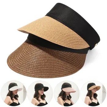 אופנה מזדמן קש כובע הקסדות הקיץ ריק העליון Suncap נייד מתקפל קסם גליל-עד חוף כובע רחב שוליים נשים כובע השמש