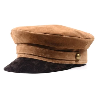 אופנת יוניסקס עור אמיתי צבאי כובע סתיו מלח כובעים עבור נשים גברים שטוח העליון זכר נקבה נסיעות צוער כובע קפטן קפטן