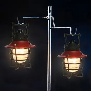 אור קמפינג מסגרת מתכת נורת LED מסוג-C טעינה מהירה תלוי תאורה עמיד למים נייד רטרו אוהל פנס חיצוני המנורה