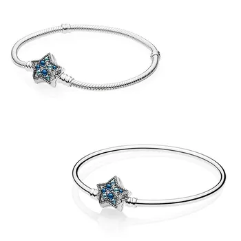 אותנטי 925 כסף סטרלינג רגעים הכוכב הכחול אבזם עם קריסטל צמיד צמיד מתאים קסם חרוז Diy אופנה תכשיטים