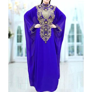 אלגנטי מודרני כחול ארוך חולצה Farasha Abaya מקסי גלימה Jalabiya תאורה עם שרוולים שמלה