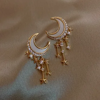 אלגנטי מעודן מצופה כוכבים הירח זרוק עגילים אופנה נוצץ גיאומטריות פשוטות ריבוע משולש חתיכים אוזן לנשים