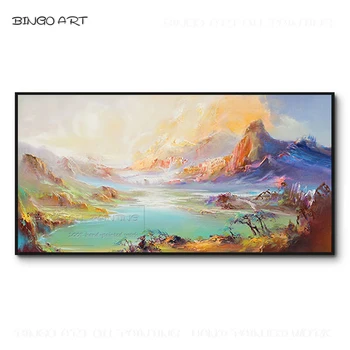 אמן מוכשר יד-צבוע באיכות גבוהה האימפרסיוניסטים נוף ציור שמן היופי נוף הרים, אגם ציורי שמן