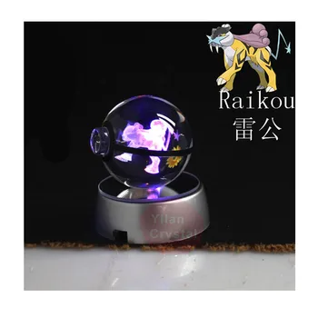 אנימה פוקימון Raikou 3D כדור בדולח Pokeball אנימה דמויות חריטה קריסטל דגם עם אור LED בסיס הילדים צעצוע אנימה מתנה