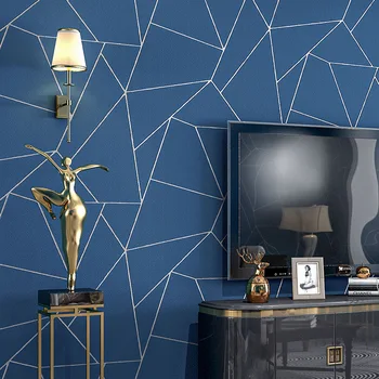 אפור לבן כחול גיאומטריות טפט לסלון חדר שינה בעיצוב מודרני 3D הבלטה פסים, משולשים דפוס נייר קיר רול