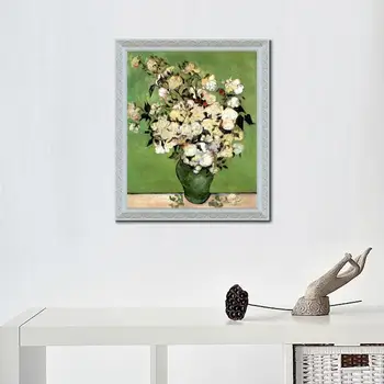 בד אמנות קיר האגרטל של ורדים ואן גוך ציור פרח עבודת יד מודרני פרחים חיים יצירות אמנות מסגרות עץ עיצוב הבית מתנה
