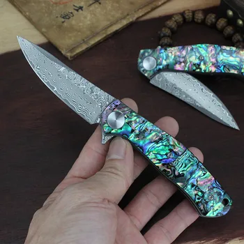 בהיר הישרדות סכין בכיס צבעוני קונכיות להתמודד עם VG10 ליבת פלדה דמשק באיכות גבוהה קיפול סכיני אספנות מתנות