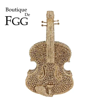 בוטיק דה FGG חידוש כינור צורה נשים קריסטל מצמד ערב שקיות מסיבת ערב ריינסטון Minaudiere תיקים וארנקים
