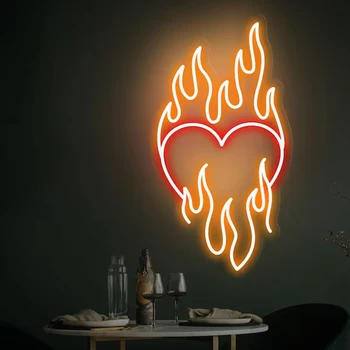 בוערת להבת אש אמנות ניאון עיצוב מותאם אישית עבור חדר הקיר לתלות עיצוב קישוט אש ניאון התאמה אור Led מנורת לילה