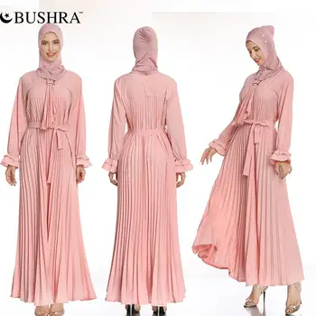 בושרה החדש 2022 המוסלמים בגדי נשים במזרח התיכון חצרות גדולות השמלה צבע טהור עם קפלים שמלה