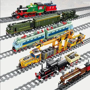בחדר היי-טק יצירתי העיר תחנת רכבת מסילת כוח פונקציה אבני בניין לבנים DIY ילד הרכבות צעצועים לילדים מתנות