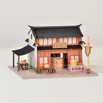 בסגנון סיני סט בית בובות, Jiangnan עיירה קטנה אדריכלי סצנה, עבודת יד דגם, צעצוע מעץ לבית בובות