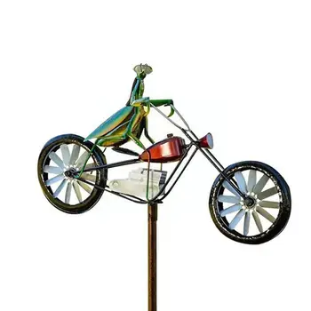 בציר אופניים הרוח טווה מתכת יתד צפרדע, ארנב רוכב אופנוע טחנת הרוח קישוט החצר, קישוט הגן H0K7