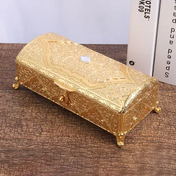 בציר זהב בולטות התכשיט קופסת נעילה מתכתי חרוט תכשיטים אחסון גדול סגסוגת אבץ האוצר ארגונית מלבן