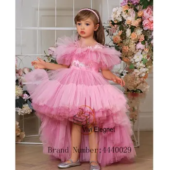 בשכבות נצנצים אלגנטיים ורוד התמונה האמיתית פרח ילדה שמלות לנשים 2023 חדש מסיבת חתונה שמלות שרוולים فساتين اطفال لل