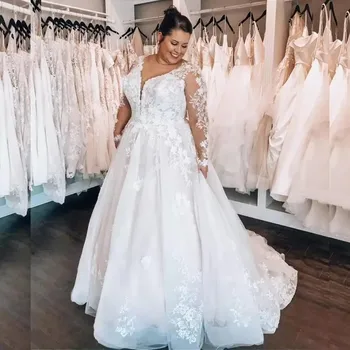 בתוספת גודל תחרה אפריקה שמלת החתונה 2023 אשליה שרוולים ארוכים בציר אפליקציות Vestido De Noiva החלוק דה Mariee Designe