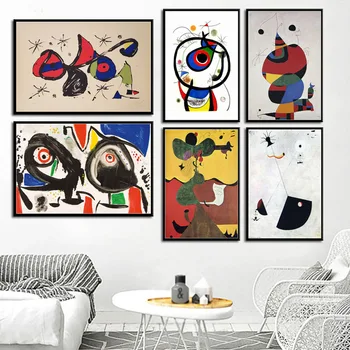ג ' ואן מירו מודרנית, סוריאליזם אומנות ציורים מופשטים תמונה אמנות רטרו בד הציור פוסטר קיר לעיצוב הבית картины הא стену