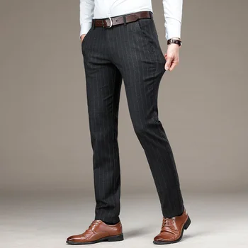 גברים אופנה מזדמנים מכנסיים ישר קלה אלסטי באיכות גבוהה במשרד רשמי מכנסיים ארוכים זכר אלגנטי משובץ Chothing 2021 חדש