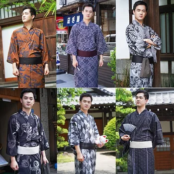 גברים יפנים הקימונו של יוקטה מסורתית בסגנון סמוראי החלוק Cosplay בגדים קמט עמיד בד פתילים זיעה מתייבש במהירות