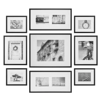 גלריה מושלם 9 חתיכה שחורה מסגרת תמונה גלריה קיר עם ערכת קישוט אמנות הדפסים תלוי תבנית