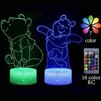 דיסני 3D המנורה אקריליק USB LED אורות ליל הקריקטורה פו הדוב ניאון, מנורות לבית השינה הולדת קישוטים, מתנות, צעצועים