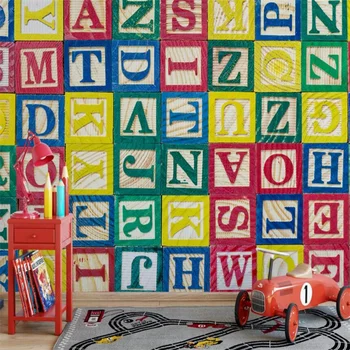 האלפבית האנגלי אבני הבניין מותאם אישית ציור קיר לחדר ילדים תמונה טפט הילדים עיצוב חדר 3D טפט קיר נייר