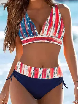 הדגל האמריקני עניבה הלטר ביקיני סט סקסי נשים בגדי ים לדחוף את בגד הים נשי Biquini ברזילאית שחיה חליפות Beachwear