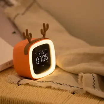 החדשה נייד Mini קריקטורה אוזן ארנב צורה נטענת צג דיגיטלי LED לילה אור שעון מעורר עם תאורה אחורית עיצוב הבית