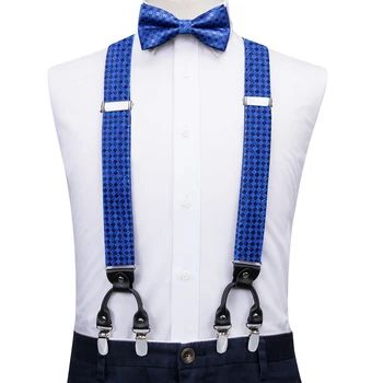 היי-תקשור ז ' קארד ממשי Mens גשר עניבת הפרפר הנקי חפתים להגדיר מתכוונן Suspender עניבת פרפר כחול, אדום, זהב, ירוק, לבן, סגול שחור