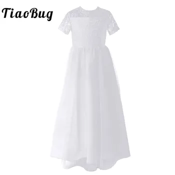 הלבן אלגנטי שמלת ילדה ילדים בנות שרוול קצר תחרה שמלת נסיכת פרח ילדה שמלות חתונה שמלת מסיבת בנות Vestido