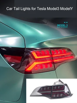 המכונית אורות הזנב על טסלה Model3 ModelY 2017 - 2021 פנסים אחוריים Led הרכבה סדרתית דינמי איתות כפול הפוך מנורות