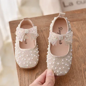 הנסיכה נעליים לתינוק בנות שמלת מסיבת סתיו ילדים נעלי אופנה קשת ריינסטון עור ילדים הנעל 1 2 3 4 5 6 שנים