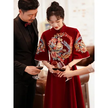 הסגנון הסיני בתוספת גודל החתונה טוסט בגדים אירוסין אירועים מסורתיים Cheongsams השמלה בהריון לידה שמלות ערב
