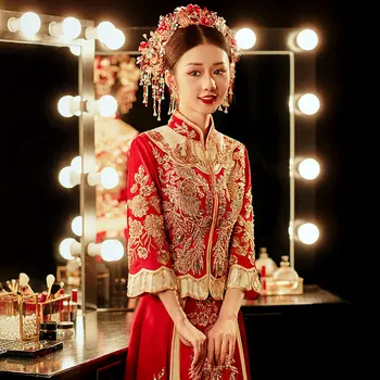 הסינית מסורתית בסגנון פניקס רקום טוסט בגדי נשים שמלת פייטים חרוזים ציציות Cheongsam
