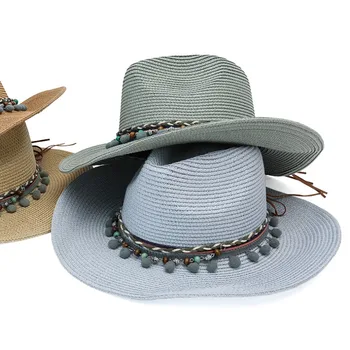 הקש Fedoras בוקרים כובעים לנשים וגברים חוף כובע קיץ חיצונית כובע קאובוי כובע Sertissage מעטפת כובעים Crimping הכובע