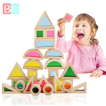 התינוק צעצוע חינוכי הגדר עץ קליידוסקופ צבעוני אקרילי צבע חלון ילדים צבע קוגניטיבית צעצועי DIY יצירתיים פאזל