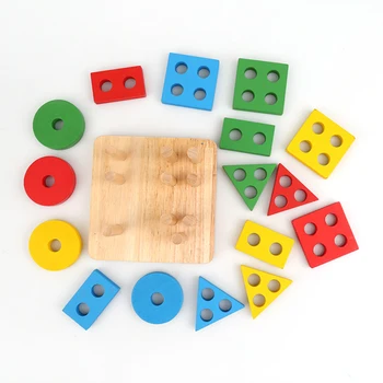 התינוק צעצועים חינוכיים מעץ גיאומטריות מיון לוח מונטסורי ילדים צעצועים חינוכיים בניית פאזל ילד צבע צורה התאמה