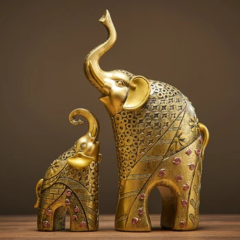 זהב מודרני זהב פיל שרף קישוט הבית באביזרים מלאכות עבור פסל פסל קישוטים אמא וילד הסלון