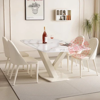 חדר השינה מרובע לבן שולחן אוכל משיש אבן הקבלה מסוף שולחן קפה נייד קטן מסה Comedor מסעדה Furiture