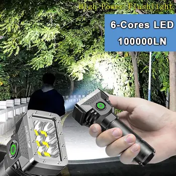 חדש 6 פנס LED נטענת מיני לפיד בהירות גבוהה תצוגת כוח תאורה חיצונית עבור קמפינג חירום 2023