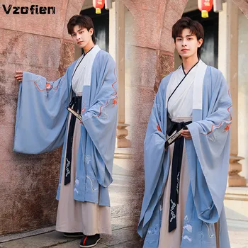 חדש Hanfu גברים רטרו מסורתי רקמה טאנג חליפה סינית עתיקה Hanfu החלוק תלבושות עממיות לרקוד על הבמה בגדים