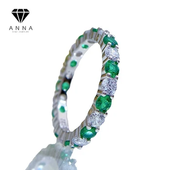 חדש S925 כסף סטרלינג הטבעת לנשים 5A זירקון ירוק מלא יהלומים בשורה הטבעת בסדר תכשיטי טבעת אצבע לנשים המסיבה מתנה