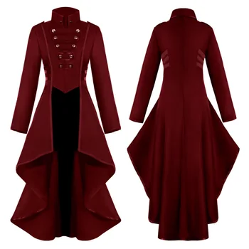 חדש בימי הביניים נשים דש סדיר שולי רטרו, מעיל ארוך