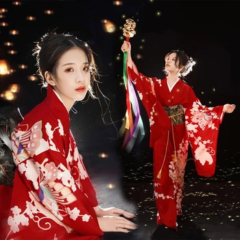 חדש יפני מסורתי יאקאטה קימונו עם אובי בציר נשים שמלת הערב גיישה קימונו הבמה להראות תחפושת Cosplay נקבה 2023