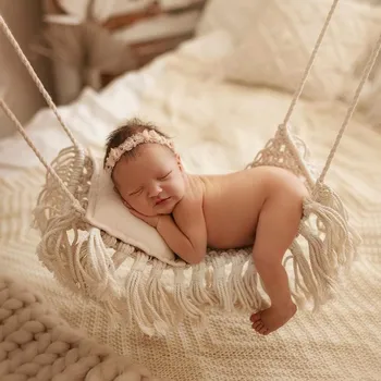 חדש מיני ערסל מיטת תינוק צילום אביזרים לתינוק הנולד ערסל המיטה חבל כותנה אריגה צילום פוזות בסיוע אביזרים