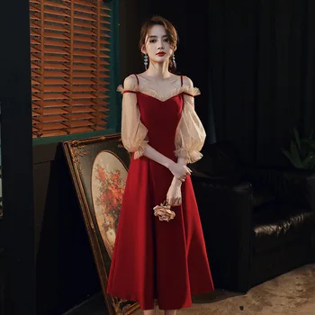 חדשות מזג שמלות וינטג ' אדומה אלגנטית כלה שמלת מסיבת החתונה טוסט בגדים Vestidos דה לפסטה