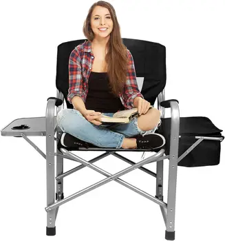 חובה קמפינג מנהל הכיסא חיצונית, כסאות מתקפלים עבור מבוגרים מחנה כיסא עם שולחן צד, צידנית, תיק מרופד נשק, דיג