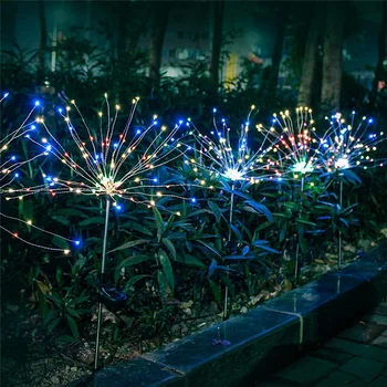 חיצוני מופעל סולארית מנורת שמש דשא זיקוקים אורות 90/120 LED נוף חג האור הביתה קישוט הגן