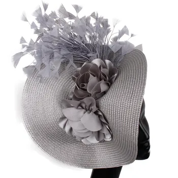 חיקוי קש Fascinator כובע פרח יפה ראש בגימור מפואר עם נוצה גזע אביזרי שיער קליפ שיער